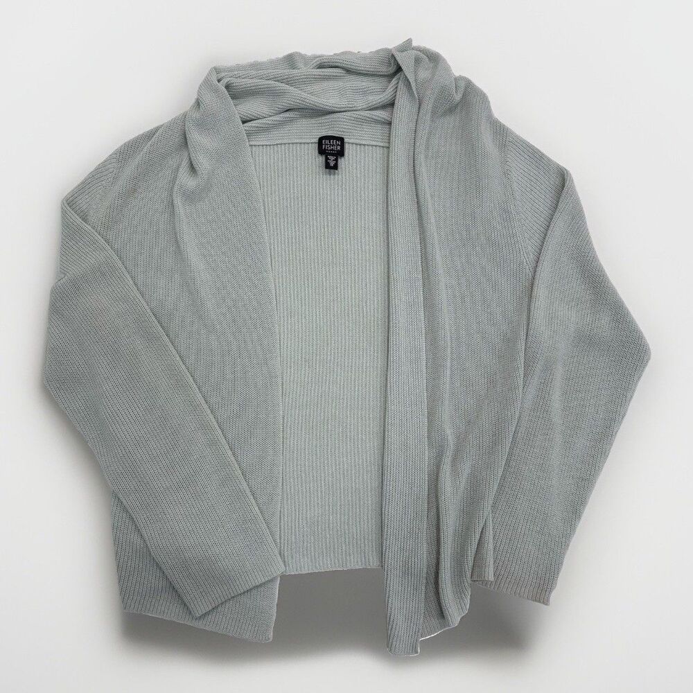 Eileen Fisher Open Front Cardigan Womens Size 1X Sweater Blue Silk Blend